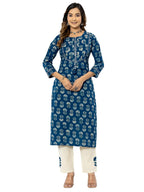 rytras Womens Cotton Printed Straight Kurta with Palazzos Pant(RYT546,Blue,S)
