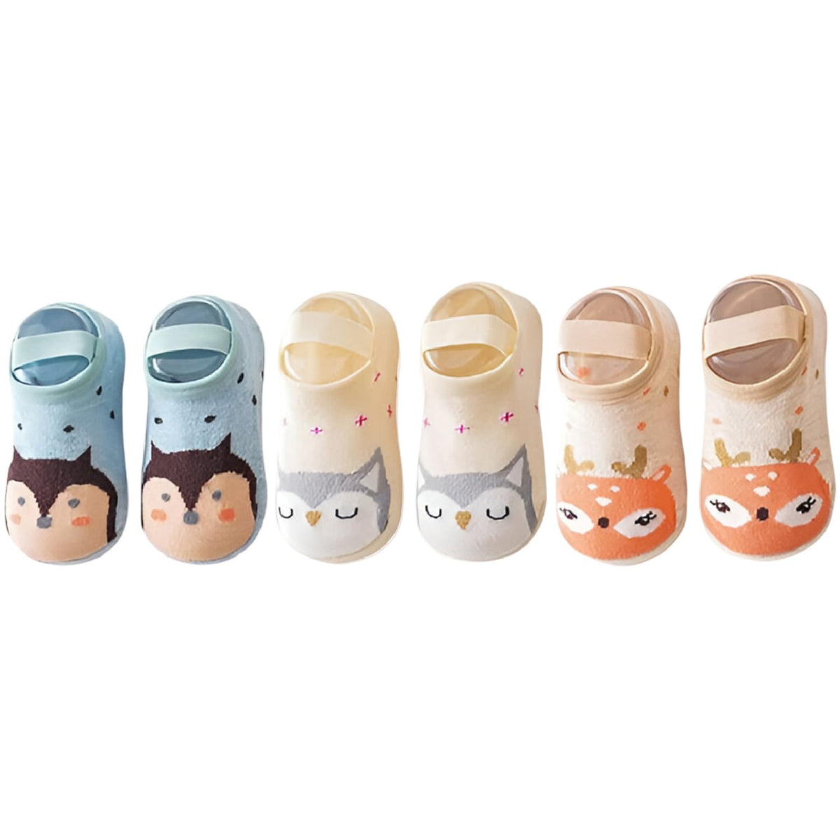 Syga Baby Boys Cotton Ankle Length 3 Pairs Baby Socks NonSlip Fox, Owl, & Deer Cartoon, WearResistant Floor Socks For 01 Year 0-12