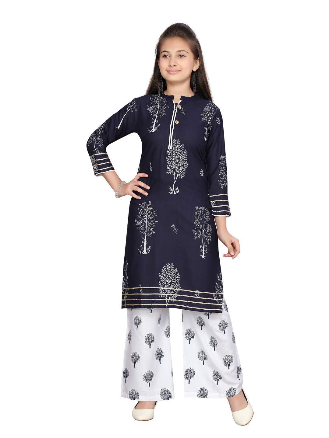 Aarika GirlS Cotton Printed Kurti Palazzo Set (Pl-K-01_Blue), 32