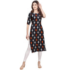 Pinkmint Womens Crepe Black Color Ethnic Motif Printed Straight Kurti (530330-XXL)