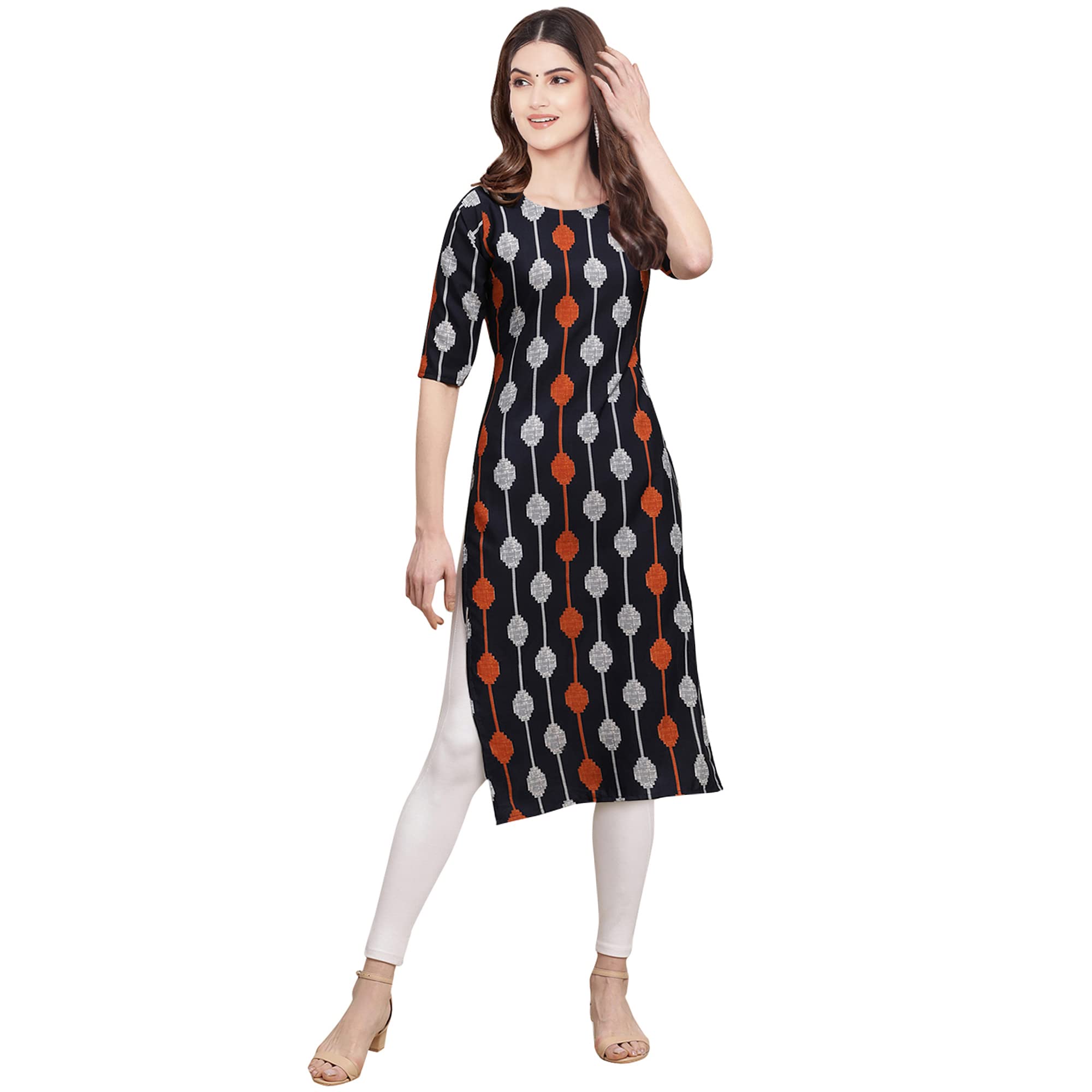 Pinkmint Womens Crepe Black Color Ethnic Motif Printed Straight Kurti (530330-XXL)