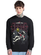 Bewakoof MenS Graphic Print Oversized Fit Full Sleeve Round Neck Cotton Blend Sweatshirt_694486_Black_S