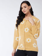 Modeve Floral Print Round Neck Casual Women Yellow Sweater||Winterwear||