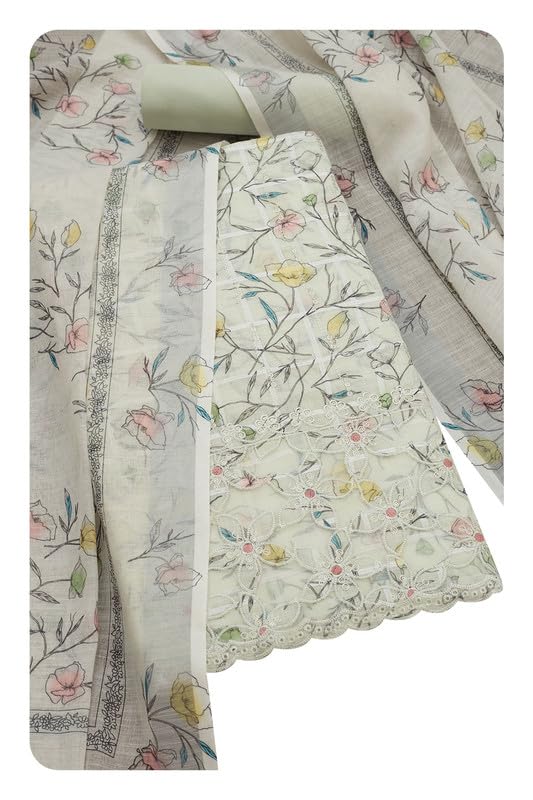 Soch Women Linen Floral Unstitch Dress Material with Thread Work