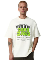 Bewakoof Mens Typography Print Oversized Fit Half Sleeve Round Neck Cotton Jersey T-Shirt_659688_Beige_XL