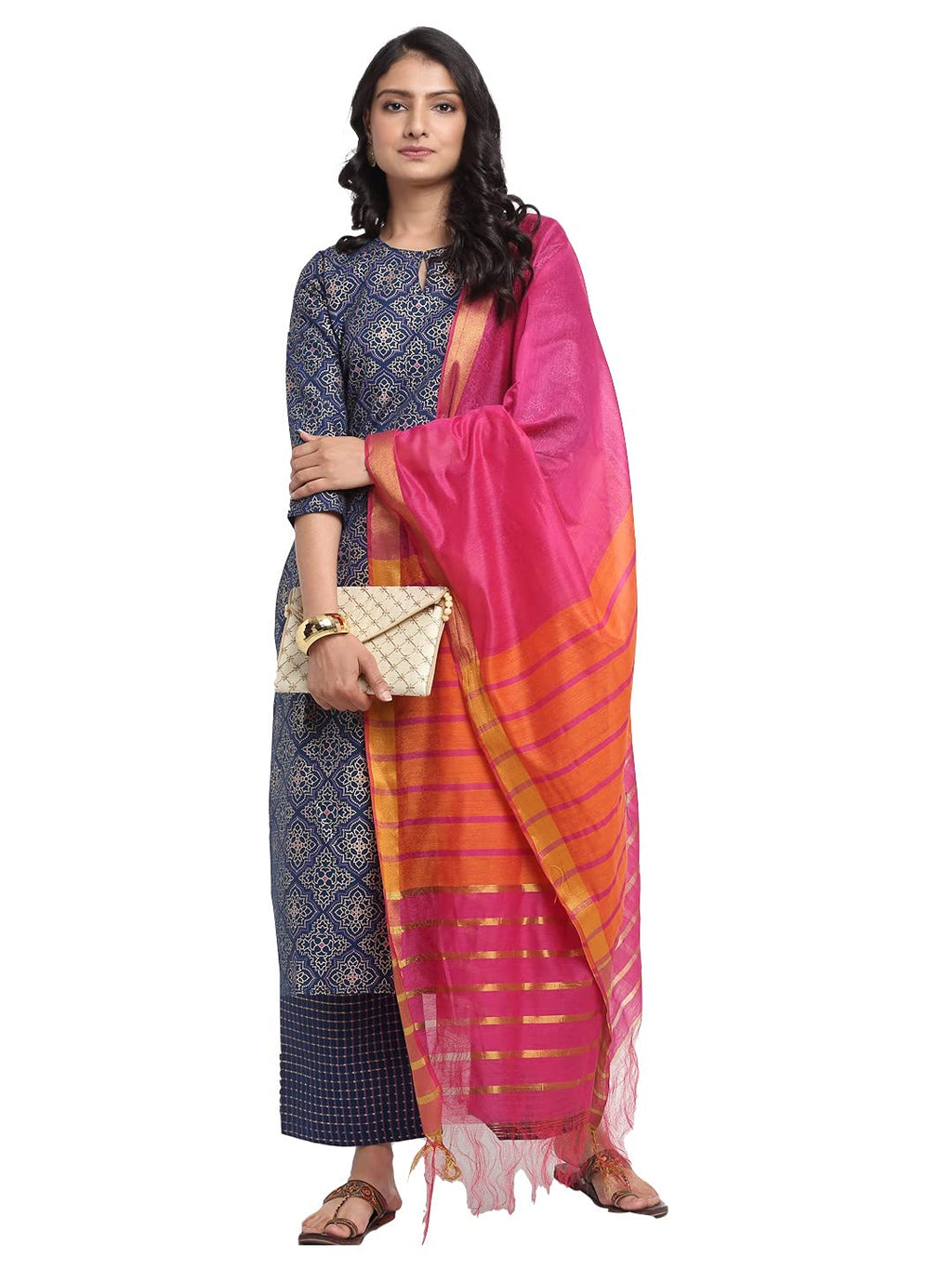 Anni Designer WomenS Rayon Cotton Foil Printed Straight Kurta With Palazzo & Dupatta (Kshi Blue_S_Blue_Small)