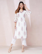 Fabindia WomenS Cotton Silk Printed Regular Kurta (1037300White- White-Purple