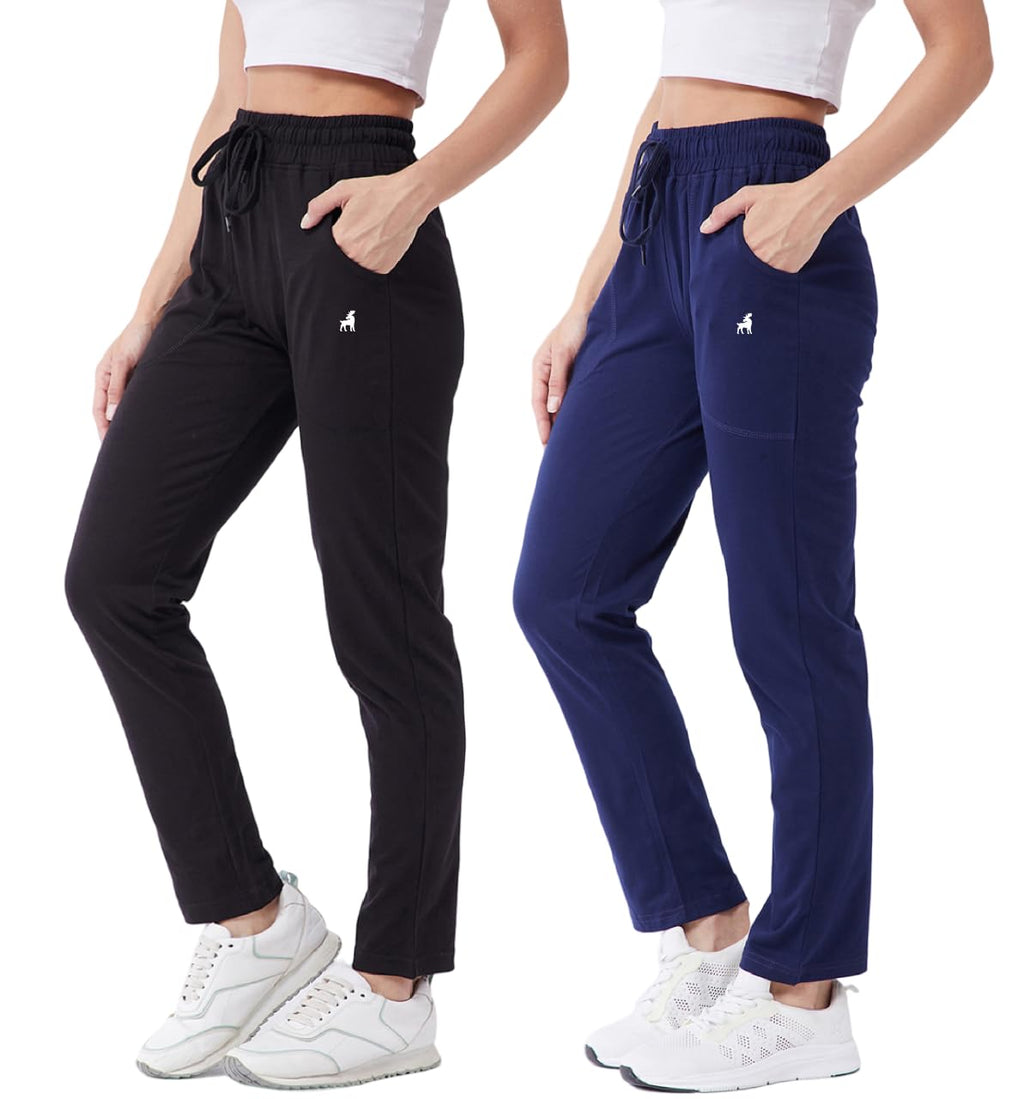 Modeve  Women Cotton Blend Pack of 2 Track Pant for Summer || Women Lower || Women Pyjama || Lounge Pants_Black and Navy_XX-Larg