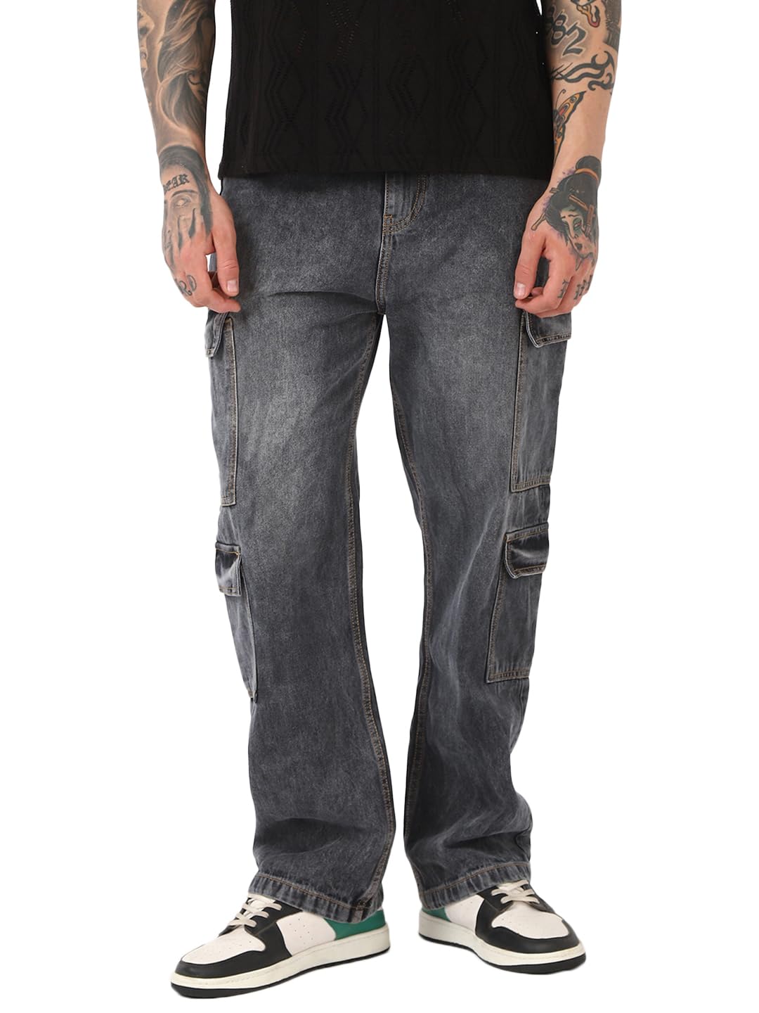 Bewakoof Mens Washed Baggy Fit Cotton Jeans_657460_Grey_36