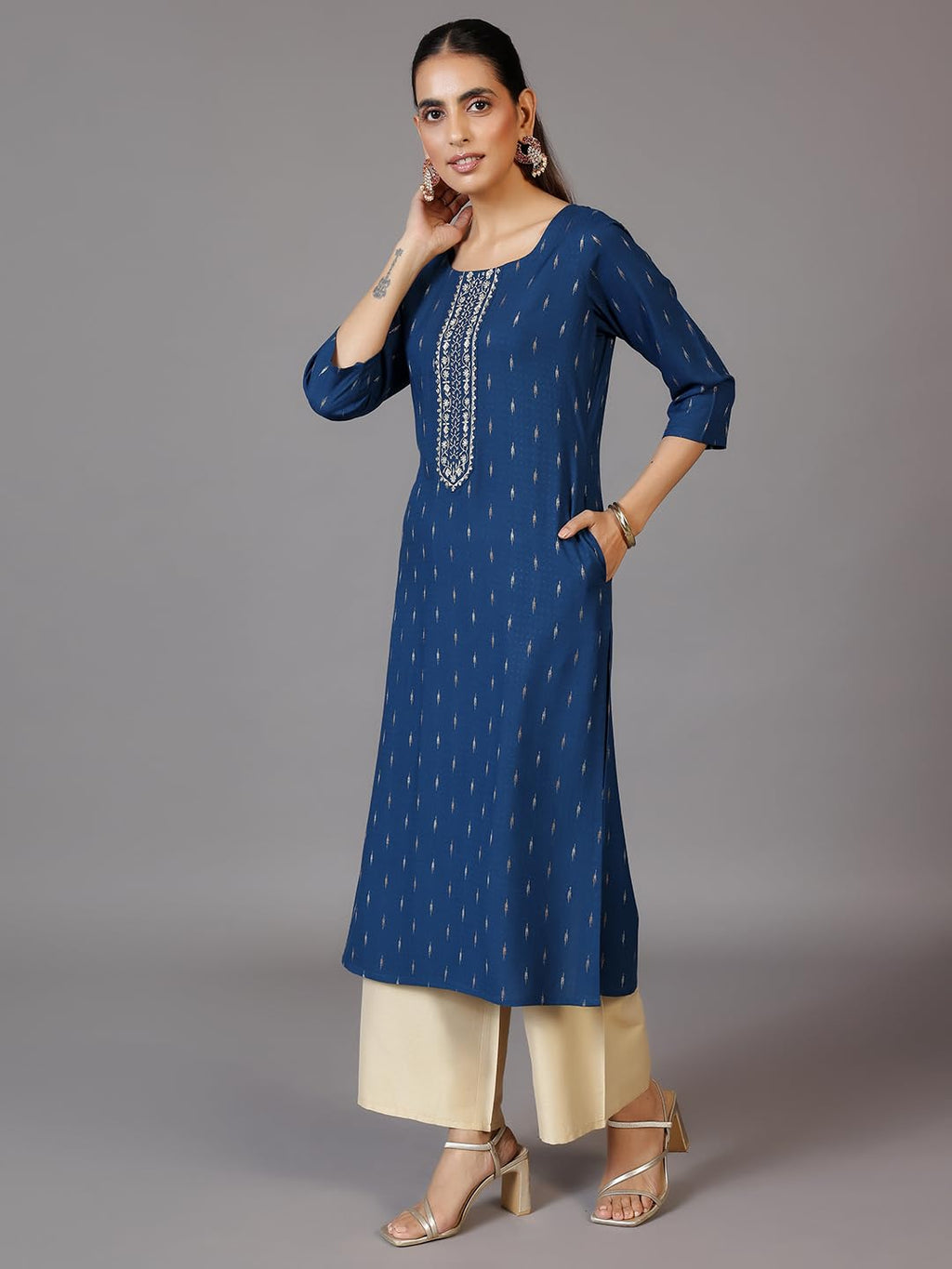 Libas WomenS Viscose Rayon Yoke Design Straight Kurta (26972R Blue