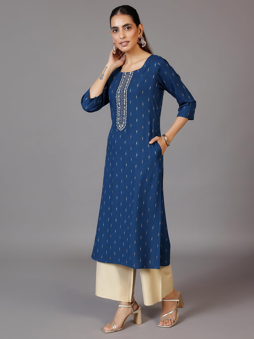 Libas WomenS Viscose Rayon Yoke Design Straight Kurta (26972R Blue