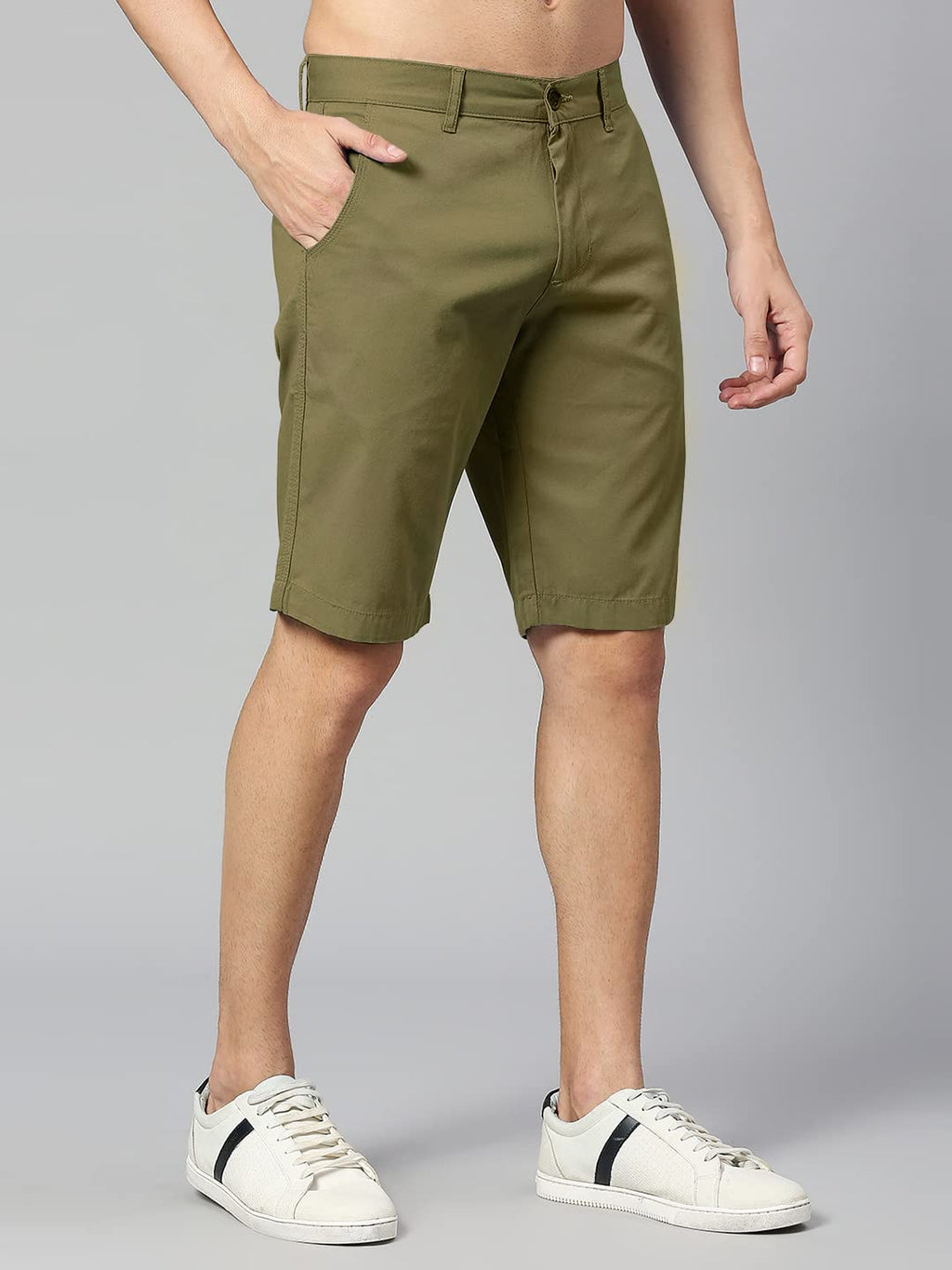 Thomas Scott Mens | 100% Cotton | Solid | Above Knee | Button Closure | Chino | Casual Shorts for Men Olive