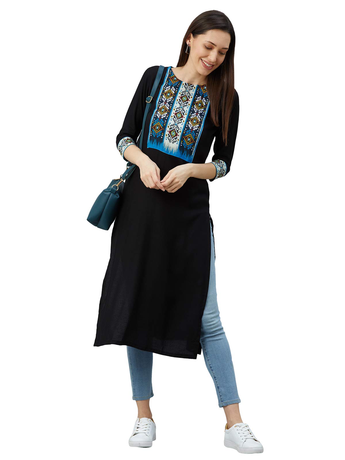 Sanisa Women'S Rayon Regular Kurta (324Kn792-L_Black_Large)
