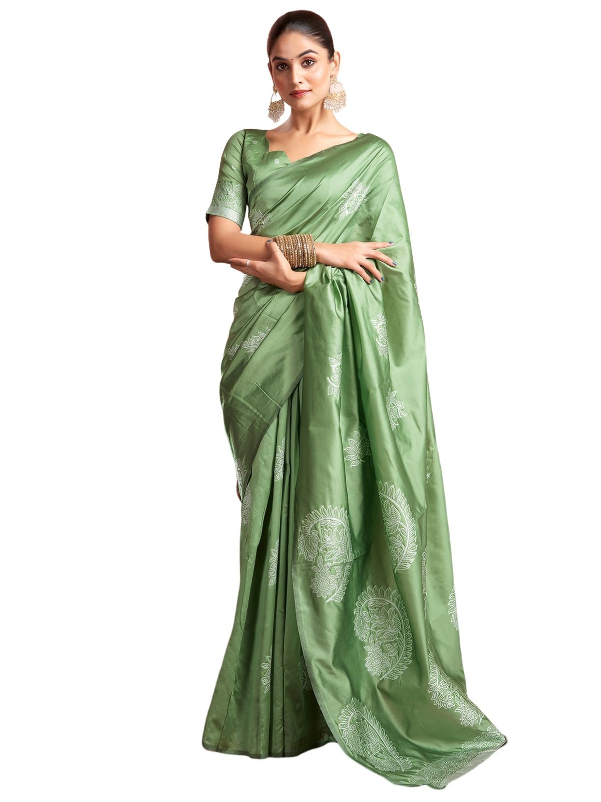 Satrani Womens Silk Blend Banarasi Jacquard Saree with Unstitched Blouse Piece (3882S196N_Pista Green3)