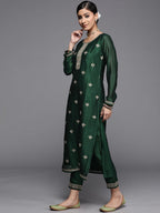 Libas WomenS Silk Yoke Design Straight Kurta (23515O_Green