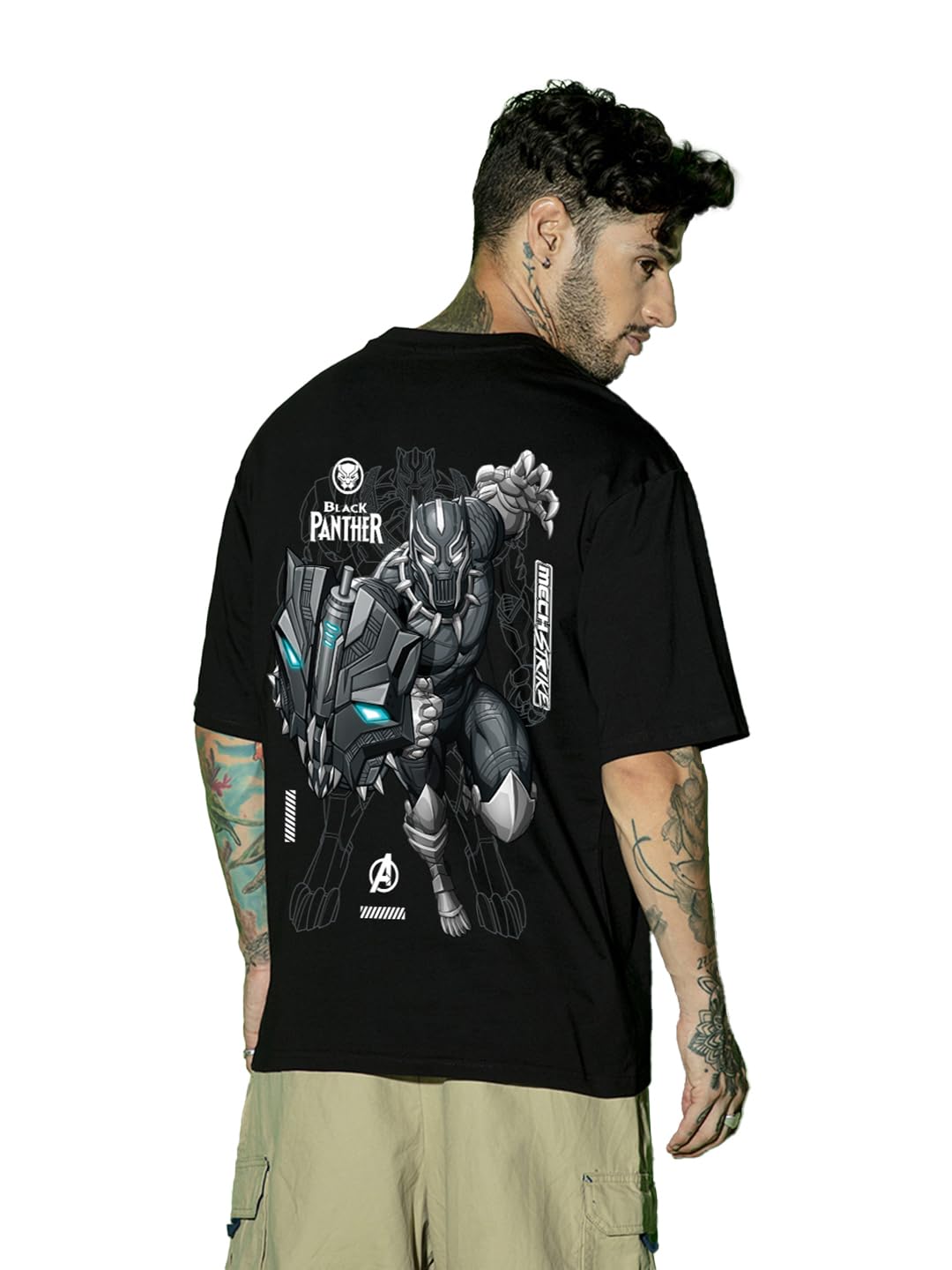 Bewakoof Mens Cotton Official Marvel Merchandise Graphic Printed Oversized Fit T-Shirt_620196_Black_S