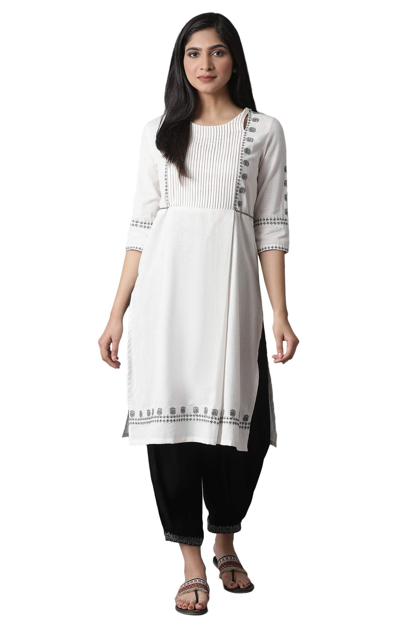 W For Woman Women'S Regular Kurta (21Few13727-214351_Ecru 6)