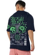 Bewakoof Official Rick and Morty Merchandise Mens Graphic Print Oversized Fit Half Sleeve Round Neck Cotton T-Shirt_680238_Blue