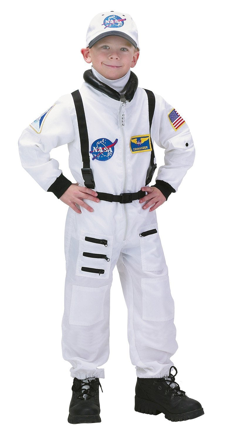 Aeromax Jr. Astronaut Suit with Embroidered Cap, White, size 8/10