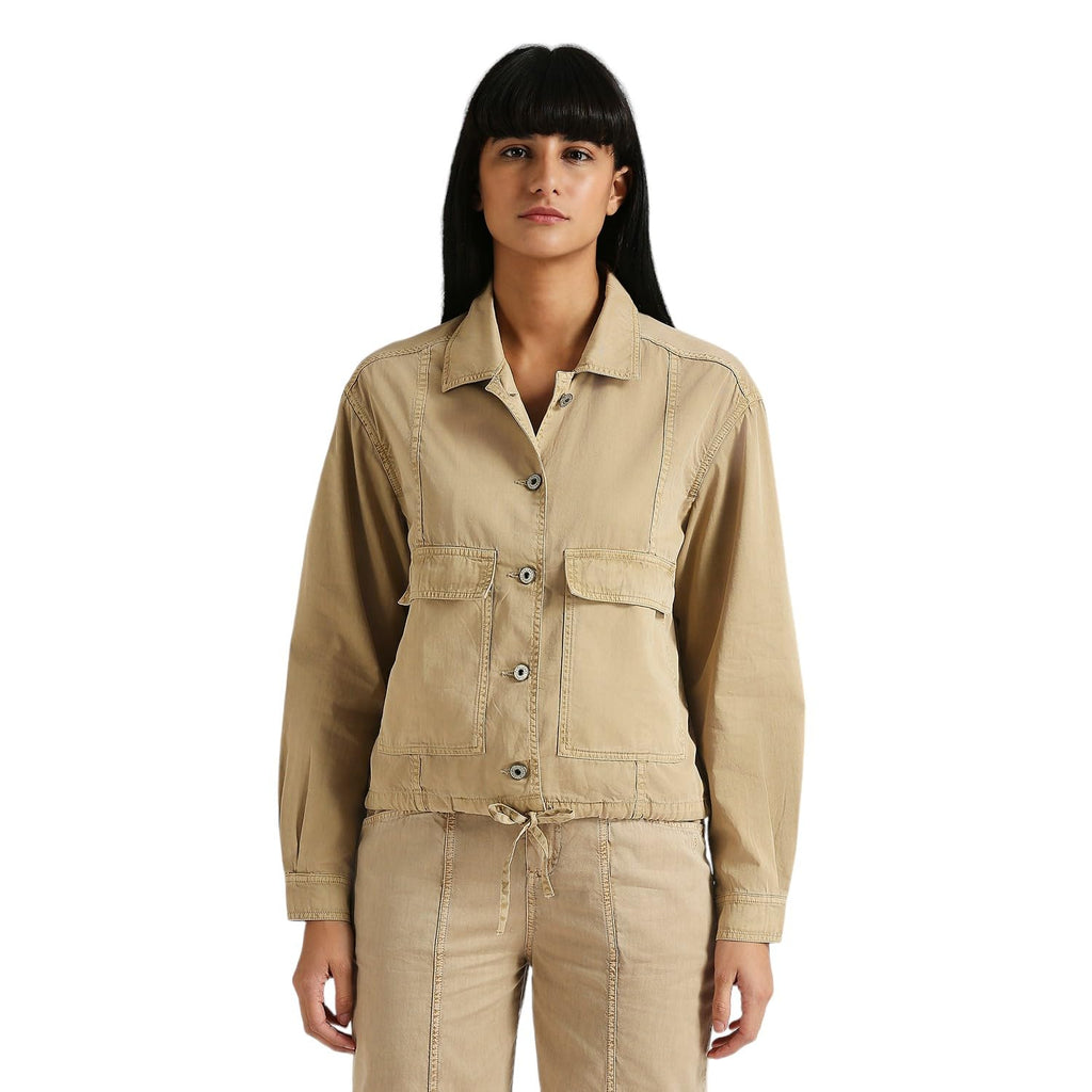 Pepe Jeans WomenS Solid Regular Fit Shirt (Pl304918_Beige