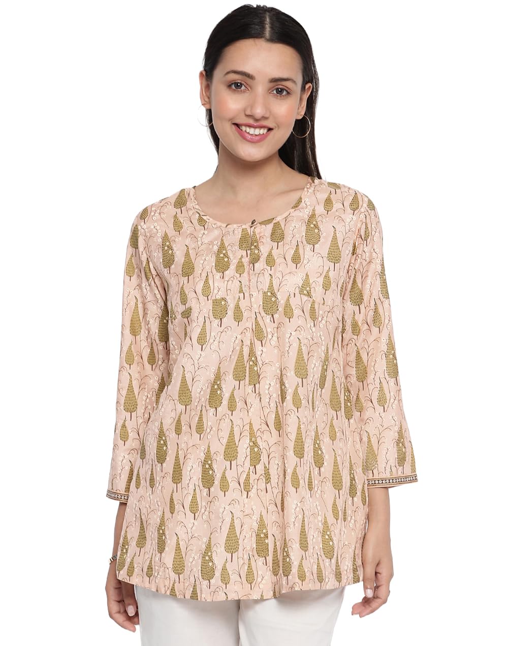 Fabindia Womens Blue Rayon Blend Printed Tops