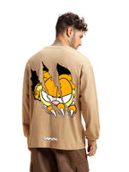 Bewakoof Official Garfield Merchandise Mens Graphic Print Oversized Fit T-Shirt_625587_Brown_S