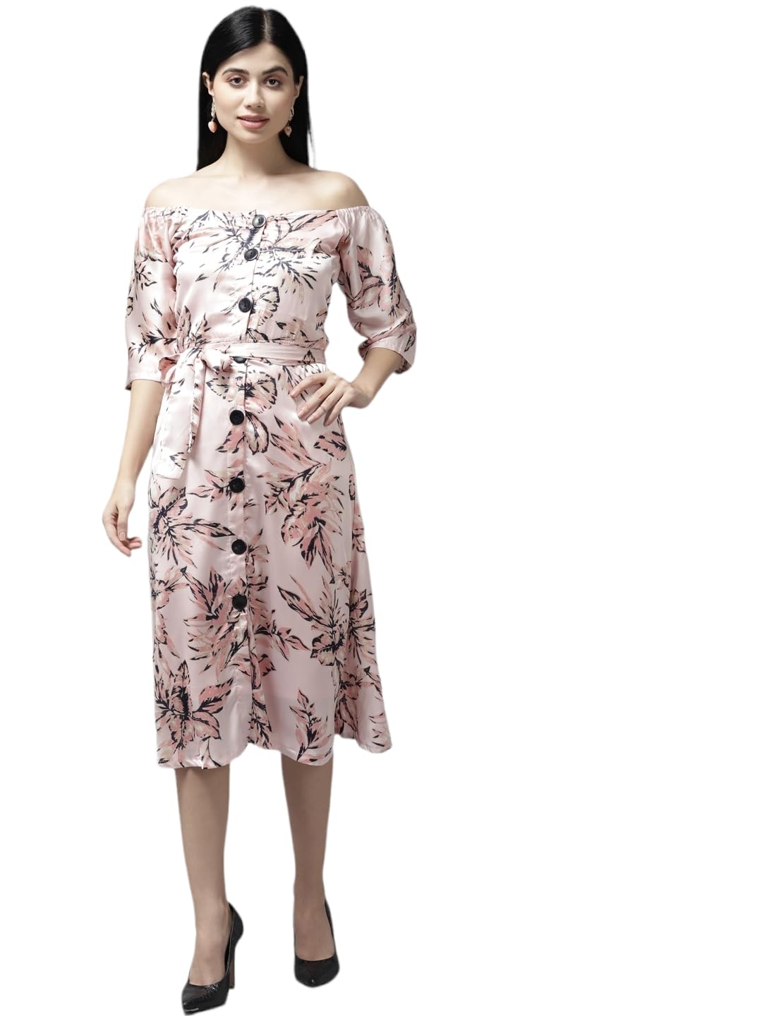 Aarika Womens Georgette Skater Knee-Length Dress (DR-AW-527_Pink_L)