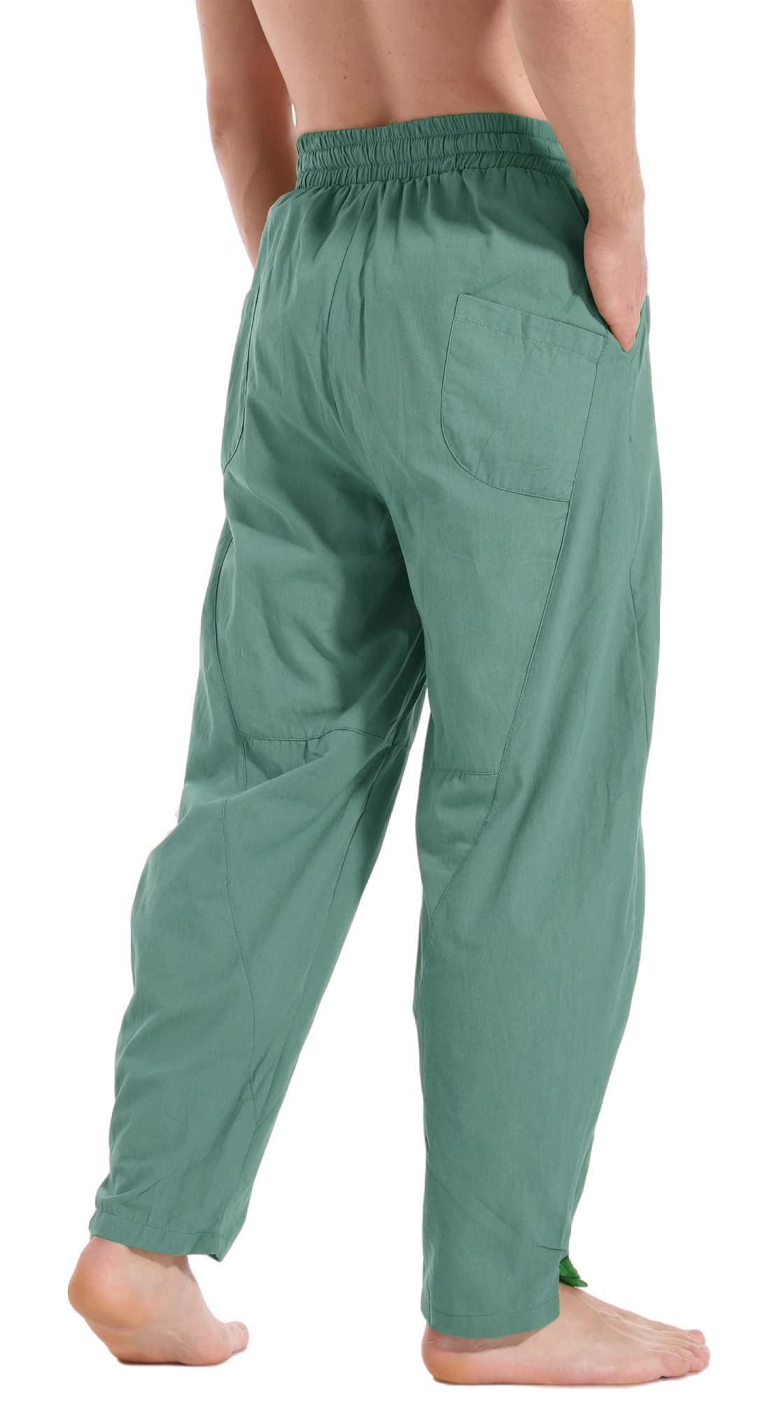 perdontoo Mens Linen Cotton Loose Fit Casual Lightweight Elastic Waist Summer Pants (XX-Large, Green)