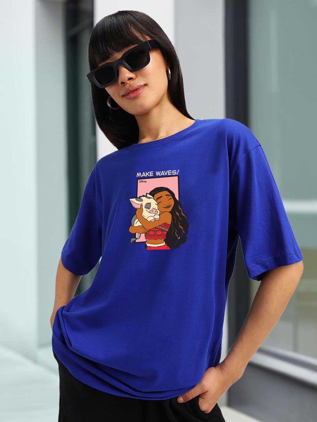 Juneberry 100% Pure Cotton Oversized Baggy Fit Official Disney Merchandise Cool & Goofy Graphic Printed T-Shirt For Women (Os_Ds