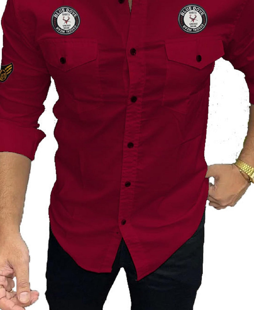 Kadiyu Double Pocket MenS Casual Fit Formal Shirt - Stylish And Comfortable Dress Shirt For Work And Everyday Wear Maroon