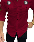 Kadiyu Double Pocket MenS Casual Fit Formal Shirt - Stylish And Comfortable Dress Shirt For Work And Everyday Wear Maroon