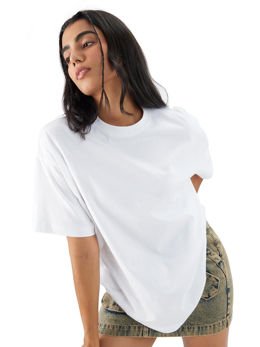 The Souled Store Solids: Classic White Women and Girls Short Sleeve Round Neck Cotton Oversized T-Shirts