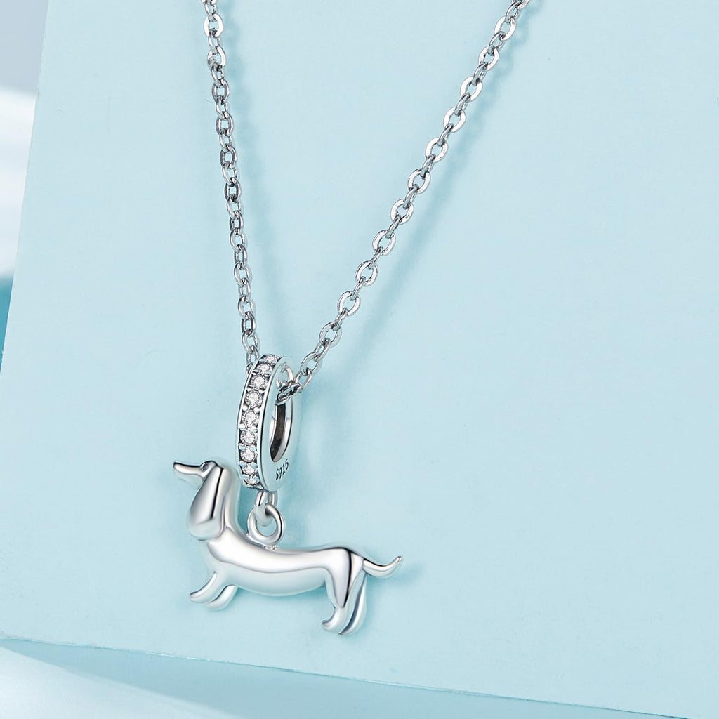 VOROCO Dachshund Charm for Bracelet 925 Sterling Silver Puppy Dog Charm Christmas Birthday Gifts Fit Women