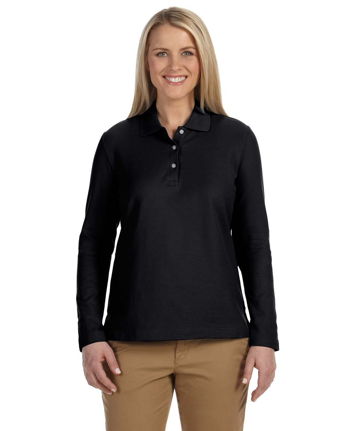 Ladies Pima Piqu Long-Sleeve Polo - BLAcK - S(D0102H7YRgX)