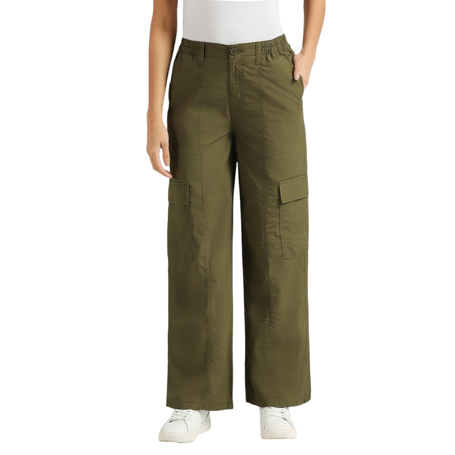 Pepe Jeans Women Mid Rise Regular Casual Pants (Pl211790_Light Green_Dark, X-Large)