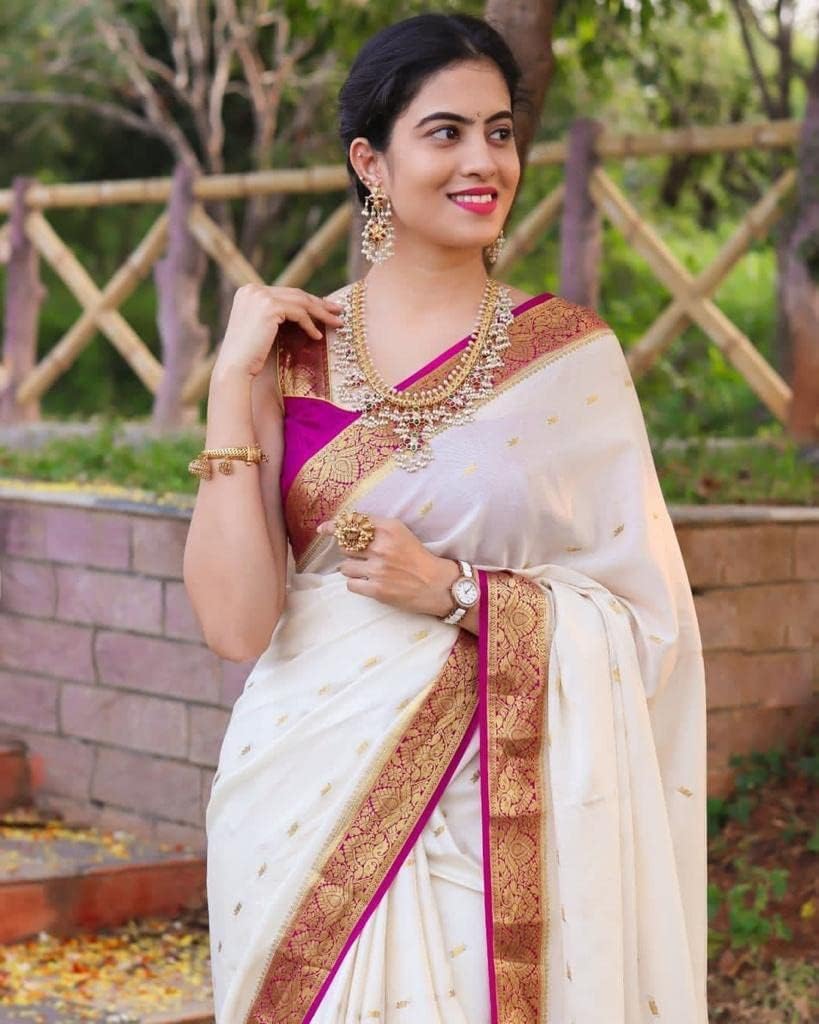 Flosive Ayn Womens Present Banarasi Soft Lichi Silk Saree Beautiful Jacquard Rich Pallu Design Work Zari Devika Kanjivaram Silk