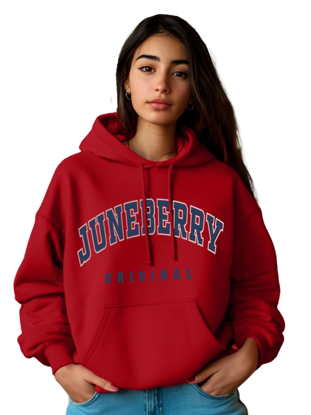 Juneberry Fleece Oversized Baggy Fit Hooded Sweatshirt Drop Shoulder Typographic Logo Printed Full Sleeve Hoodie For Women (Os_H
