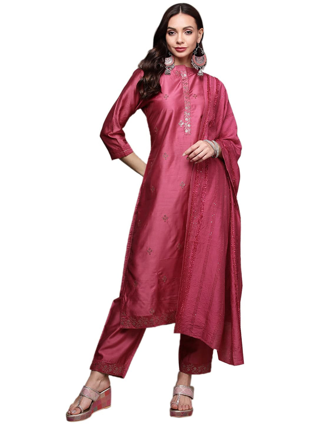 Anubhutee Women'S Mauve Handwork Kurta Set With Trousers And Dupatta