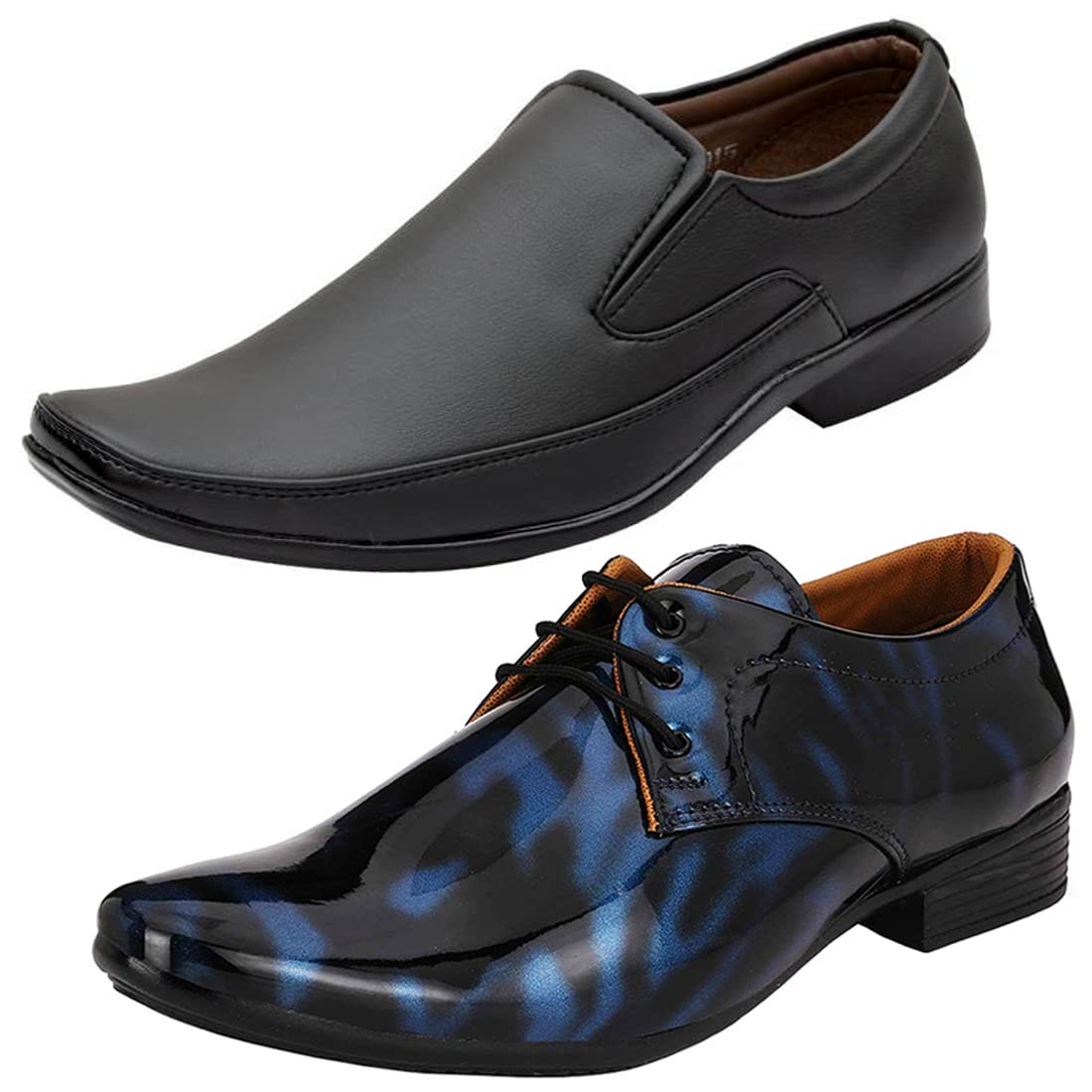 Aadab Formal Shoes/Party Shoes/ 2 Shoes Combo with Free Belt for Men and Boys (BAZAAR8480_VTR01BlkBlu2003Bdr) Multicolor 10