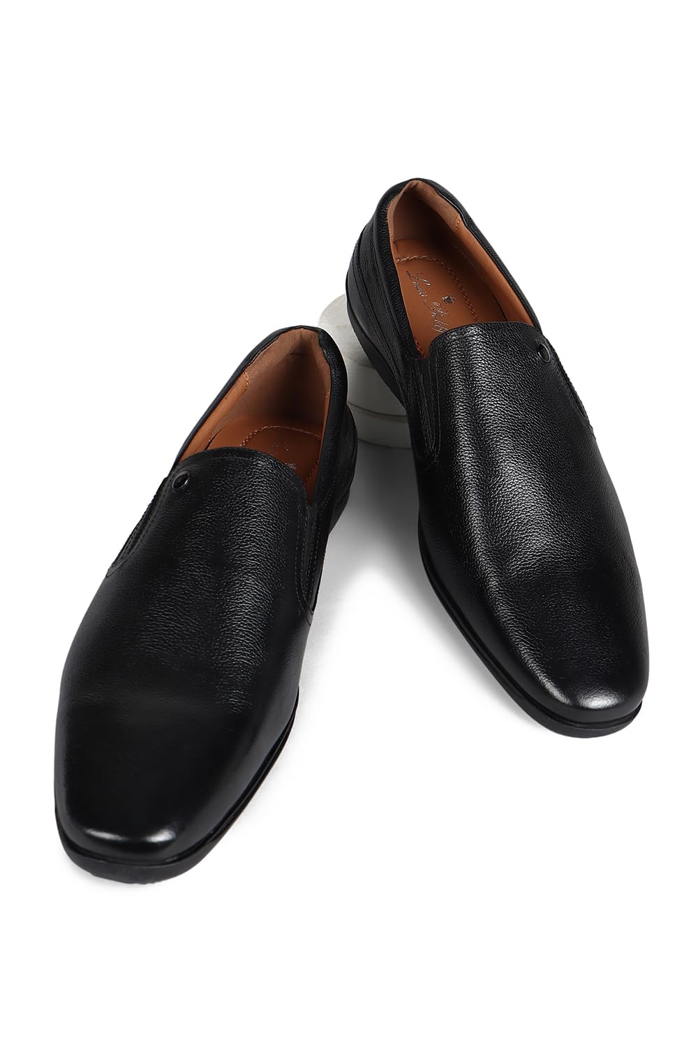 Louis Philippe Men Black Leather Flat Slip Ons, 8 Uk
