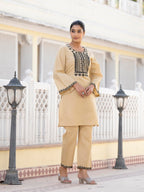 Varanga Women Beige Thread Embroidered Co-Ord Set
