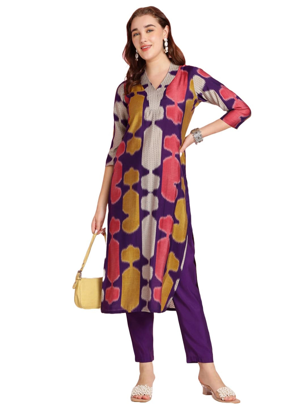 ANNI DESIGNER Womens Rayon Blend Straight Printed Kurta with Pant (SURDAS BEGANI_S_Begani_Small)