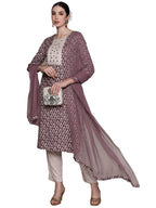 Anubhutee Women'S Viscose Rayon Printed Mauve Straight Kurta Suit Set With Pants