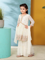 Aarika Girls Polyester Kurti Sharara Set (SH-18032_Cream