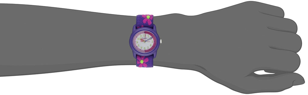 Timex Girls T89022 Time Machines Purple Floral Elastic Fabric Strap Watch