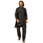 Bon Organik Black Silk Kurta With Pajama Set For Men