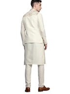 Manyavar Kurta Jacket Set For Men, Full Sleeves Mandarin Collar Ethnic Kurta Jacket Set For Festival, Wedding, Party Blended Vis
