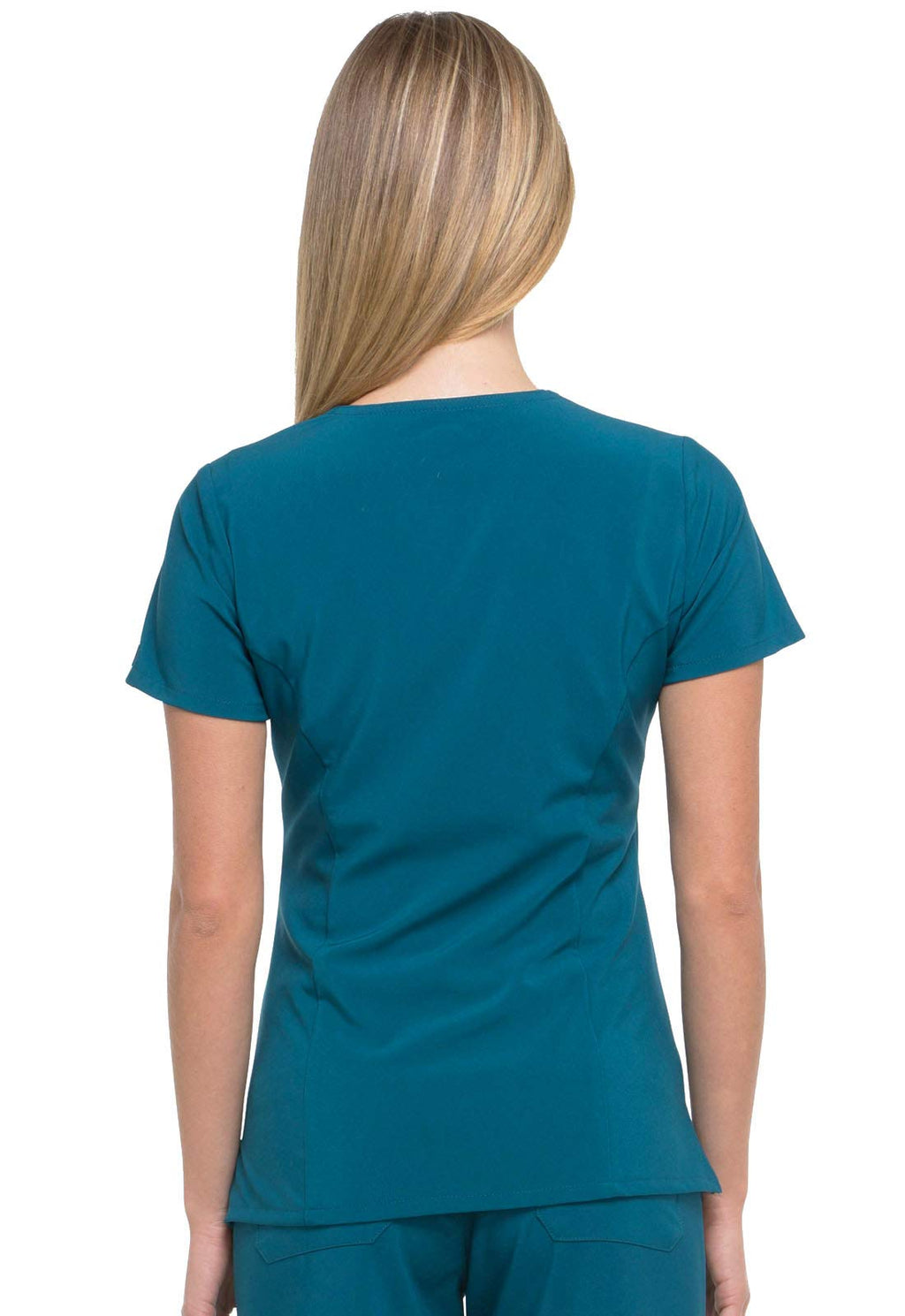 Dickies EDS Essentials Scrubs, V-Neck Womens Tops with Four-Way Stretch and Moisture Wicking Plus Size DK615, 3XL, Caribbean Blu