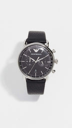 Emporio Armani Men's Chronograph Black Leather Watch (Model: AR11143)