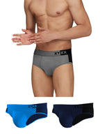 XYXX Mens Underwear Dualist IntelliSoft Antimicrobial Micro Modal Brief Pack of 3 (Steel Grey & Black;Black Iris & Black;Brilli